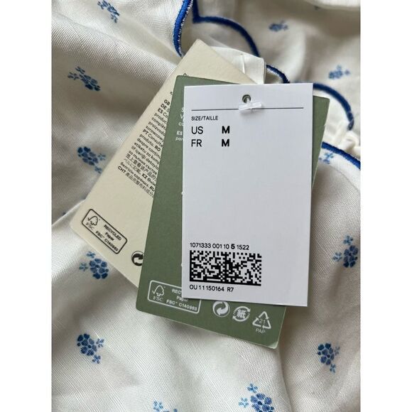 H&M White Blue Floral Linen Blend Top and Short Set 6/M - Picture 4 of 5